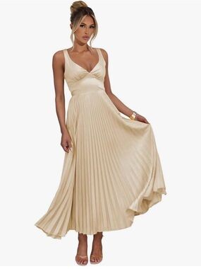 Elegant Champagne Satin Evening Maxi Dress for Women